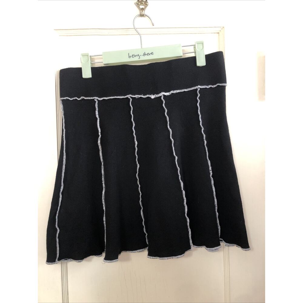 Akira Black White Piping Deconstructed Punk Mini Skirt Stretchy Elastic Waist XL